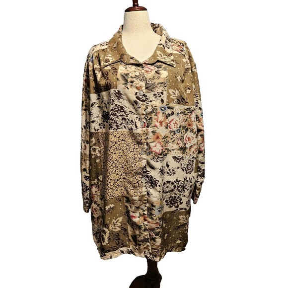 Womens Brylane Woman Collection  Patchwork Pattern Long Sleeve Button Top 3X - Picture 1 of 11